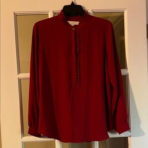 LOFT Burgundy Ruffle Placket Blouse